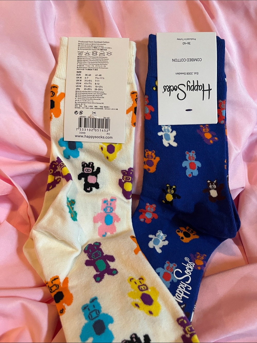 Happy Socks Men’s Teddy Bear Crew Socks - White & Blue